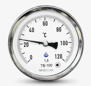 Термометр биметаллический осевой ТБ-100 G 1/2 Ру-25 от 0 до +150°C, ножка 100 мм